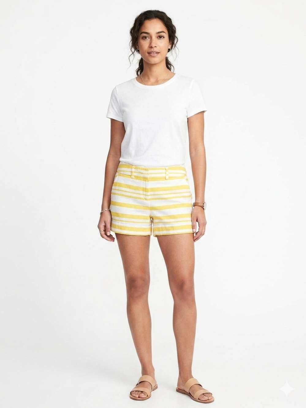 Yellow White Striped Shorts Size 6 New York & Company Preppy Casual Old Money